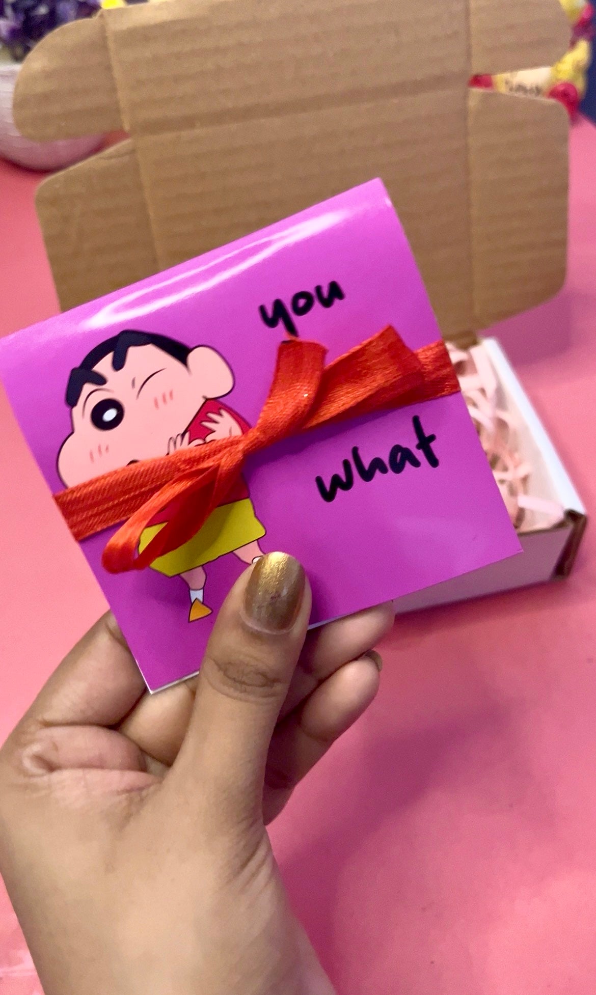 Shinchan Hug Card with Heart Necklace | Greeting Card Gift