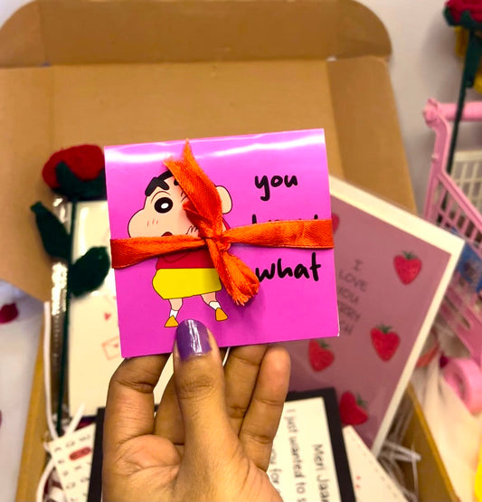 Shinchan Hug Card with Heart Necklace | Greeting Card Gift