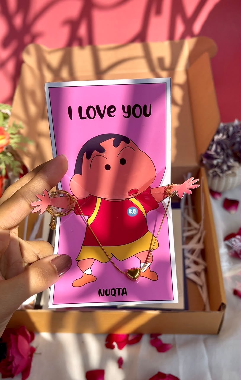 Shinchan Hug Card with Heart Necklace | Greeting Card Gift